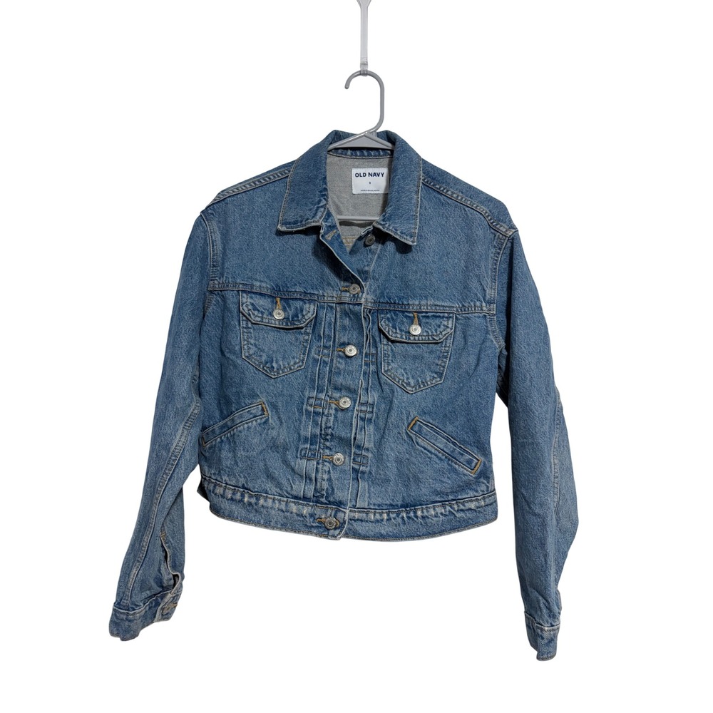 Old Navy Denim Jacket‎ Cropped Blue Button Front Small Classic Casual Aesthetic